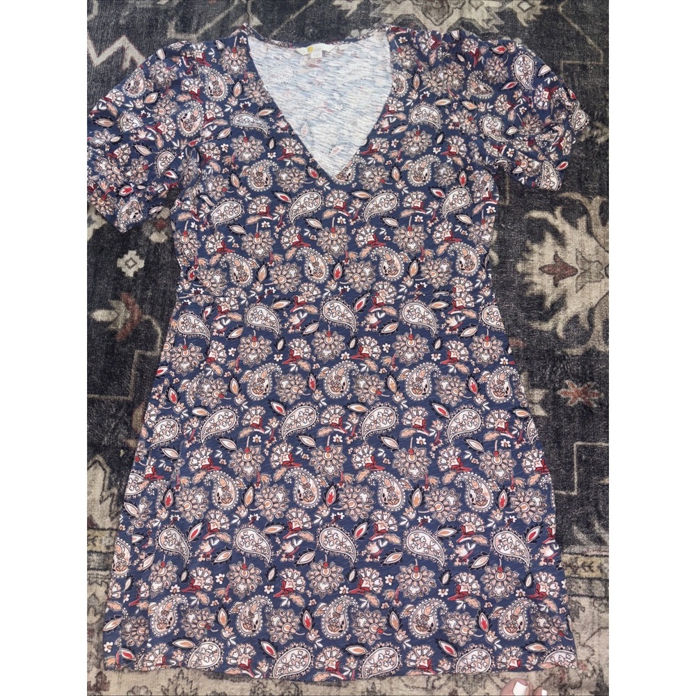 Boden Blue Paisley Print Cotton V Neck Dress Size 10